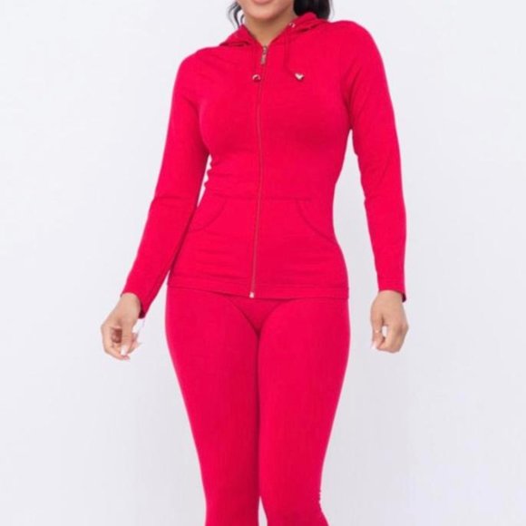 Red women Hoodies Tracksuit Long sleeve Sweatshirts Jogger Pant 2 piece outfits - Picture 1 of 3
